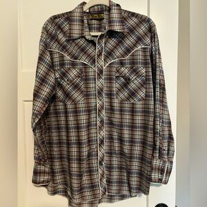 Tem Tex  Vintage‎ Western Plaid Shirt with Pearlized Snaps - Size Large?